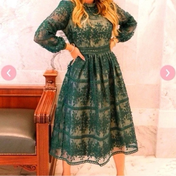 Ivy City Co Dresses & Skirts - Hunter Green Lace Large Ivy City Co Sicily Lined Floral Midi Dress L Fall Fancy